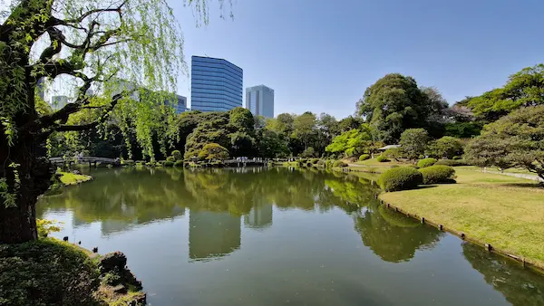 Japanischer Garten mit Teich in Tokio