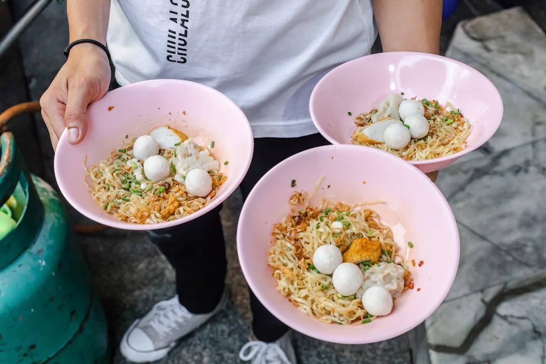 Laos Luang Prabang monks Fishball noodles at Lim Lao Ngow in Bangkoks Chinatown.