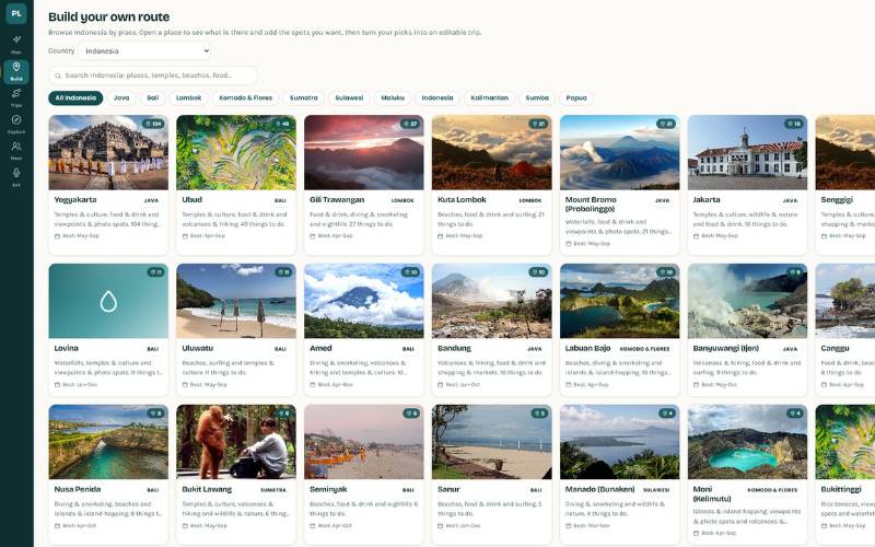 Application de planification de voyage Pack Lightly affichant un itinéraire jour par jour et une carte de voyage en direct