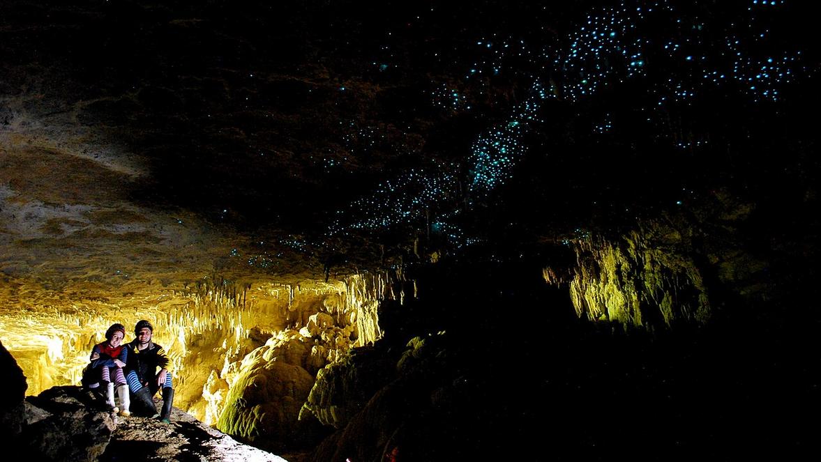 Top 5 choses à faire à Waitomo, village rural du Waikato 9 Sous la voûte scintillante de la grotte Ruakuri, la lumière des vers luisants danse sur l'eau noire.