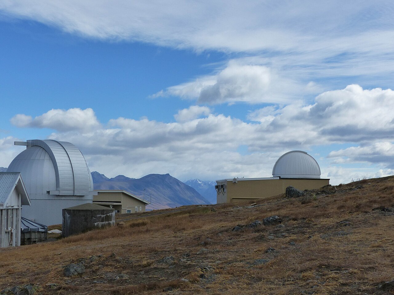 Mount John University Observatory domes on the summit above Lake Tekapo