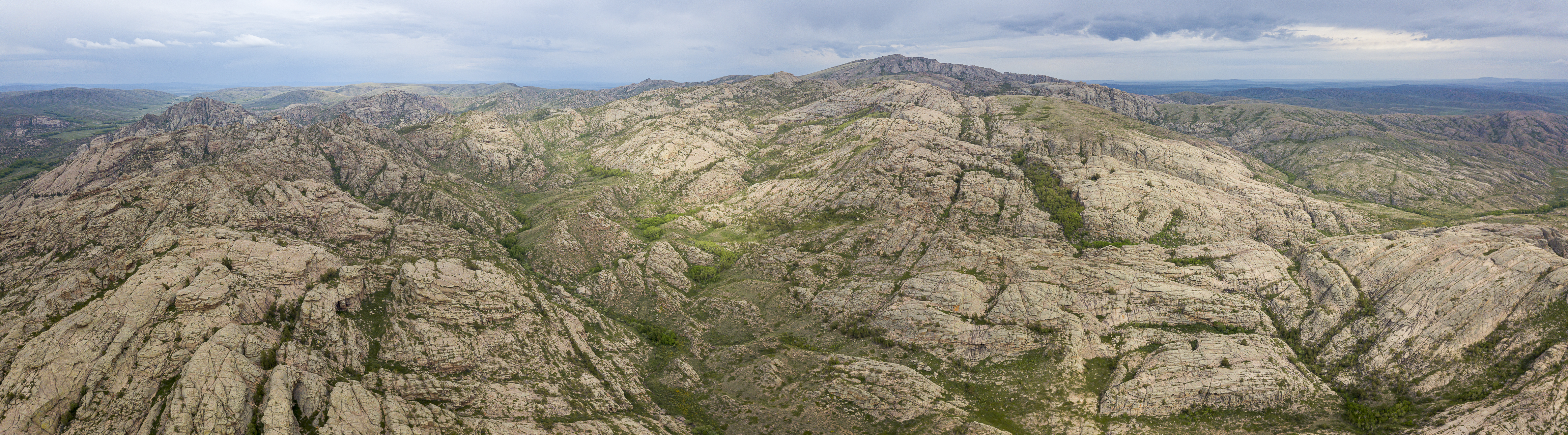 Aerial view of the Kyzylarai mountains and Mount Aksoran, Kazakhstan