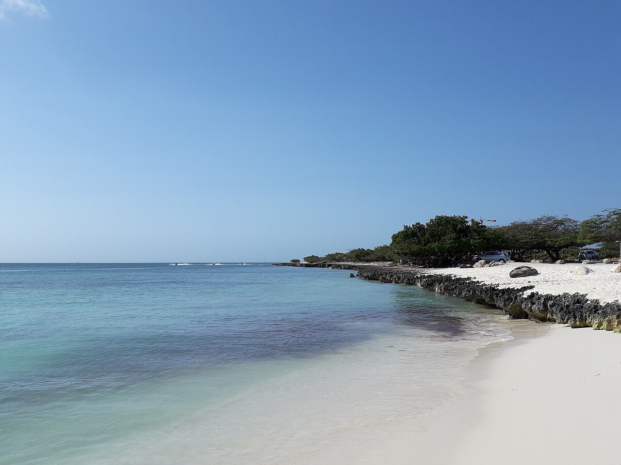 White sand and calm turquoise water at Eagle Beach, Aruba